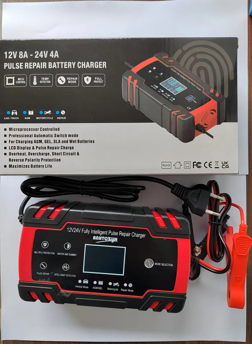 Rápida Cargador de Batería Auto y Moto 12v 24v Inteligent Anhtczyx J30 Rojo