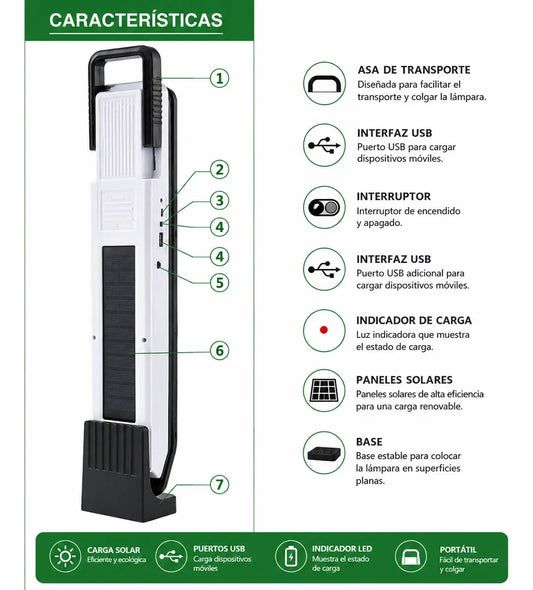 Lámpara Luz De Emergencia Recargable Solar Camping Hogar