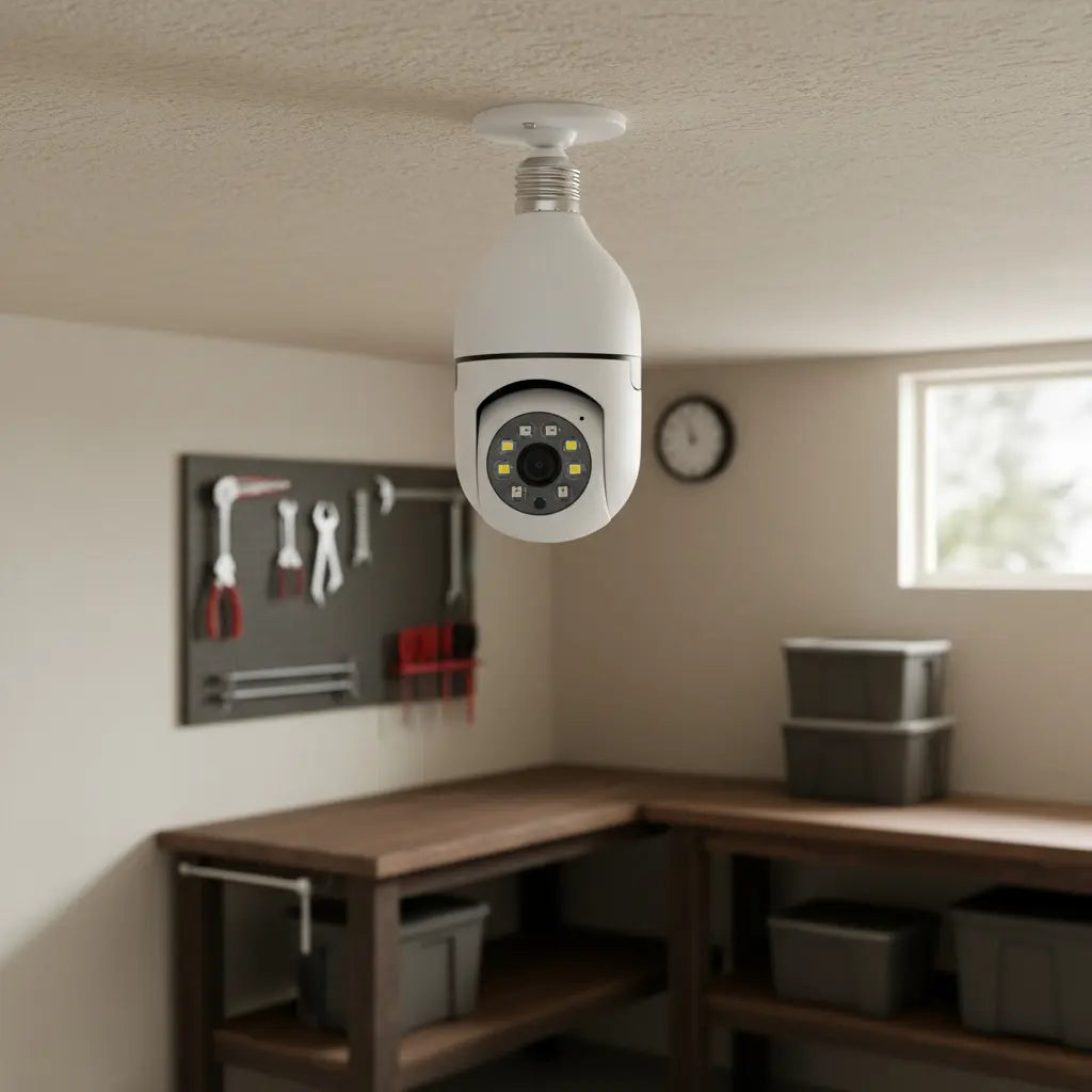 Cámara de Seguridad Tipo Ampolleta Wi-Fi 360° para Exterior con Visión Nocturna