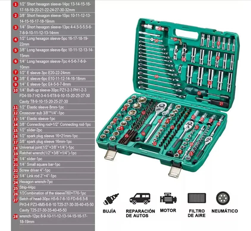 Caja Grande De Herramientas Dados Y Llaves 216 Piezas