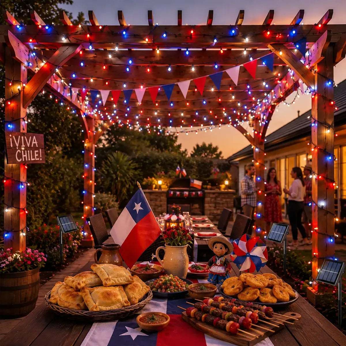 Pack X2 Guirnalda Luces Led Solar 20m Fiestas Patrias Jardin