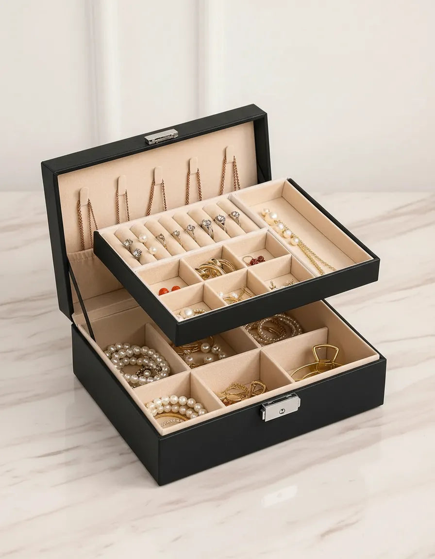 Joyero Organizador Doble Nivel Premium Accesorios Anillos