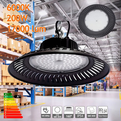 Foco Led Campana Lampara Industrial Luz Fria Blanca Led Tipo Ufo 200w Industrial Ip65