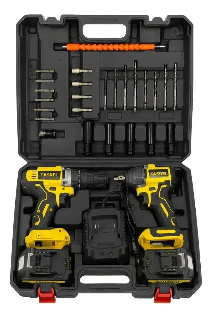 Taladro Inalámbrico + Llave De Impacto Con 2 Baterías Tasbel