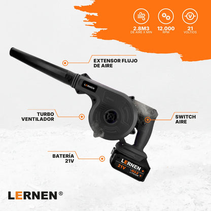 Sopladora Inalambrica Portátil Eléctrica Portát + 2 Baterias Negro
