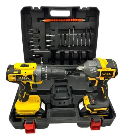 Taladro Inalámbrico + Llave De Impacto Con 2 Baterías Tasbel