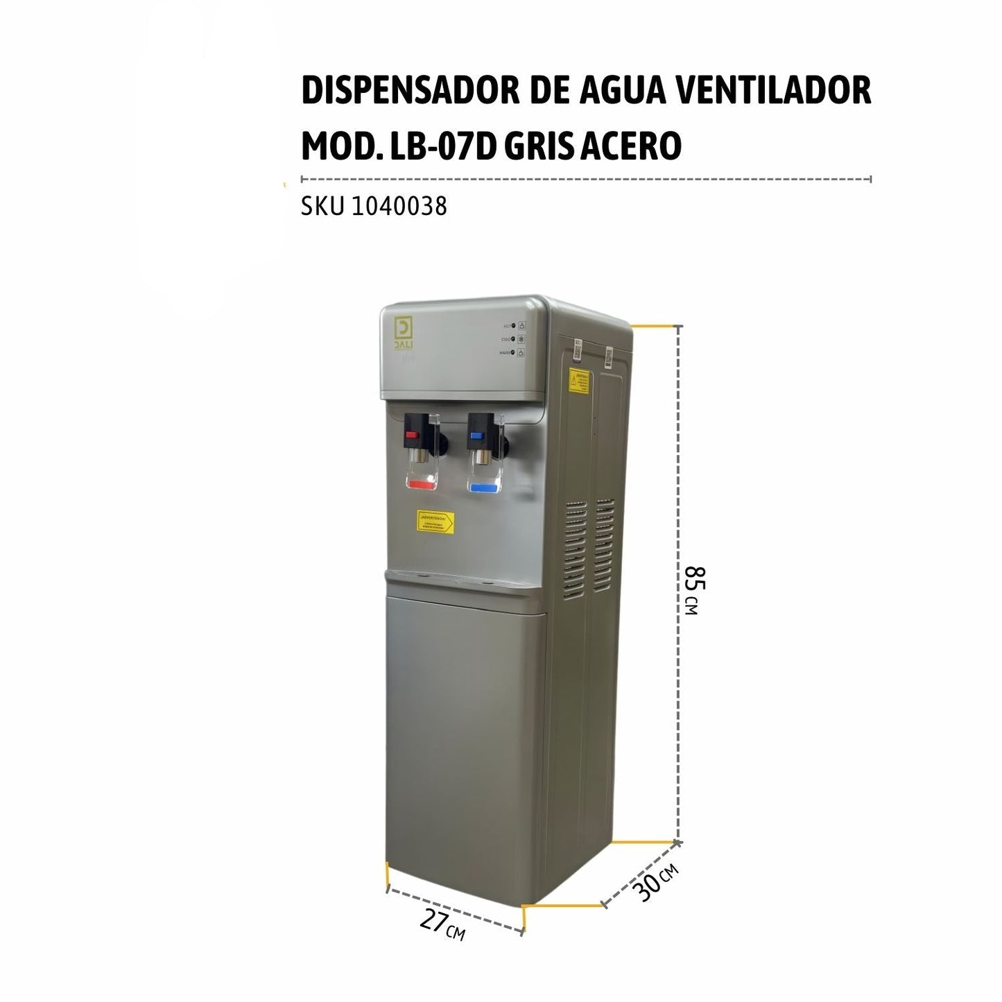 Dispensador de Agua Eléctrico Ventilador Pedestal Mod. LB-07D Gris Acero
