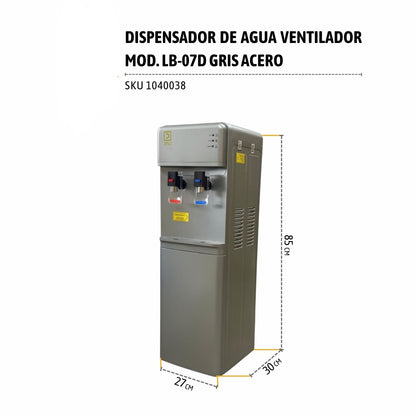 Dispensador de Agua Eléctrico Ventilador Pedestal Mod. LB-07D Gris Acero
