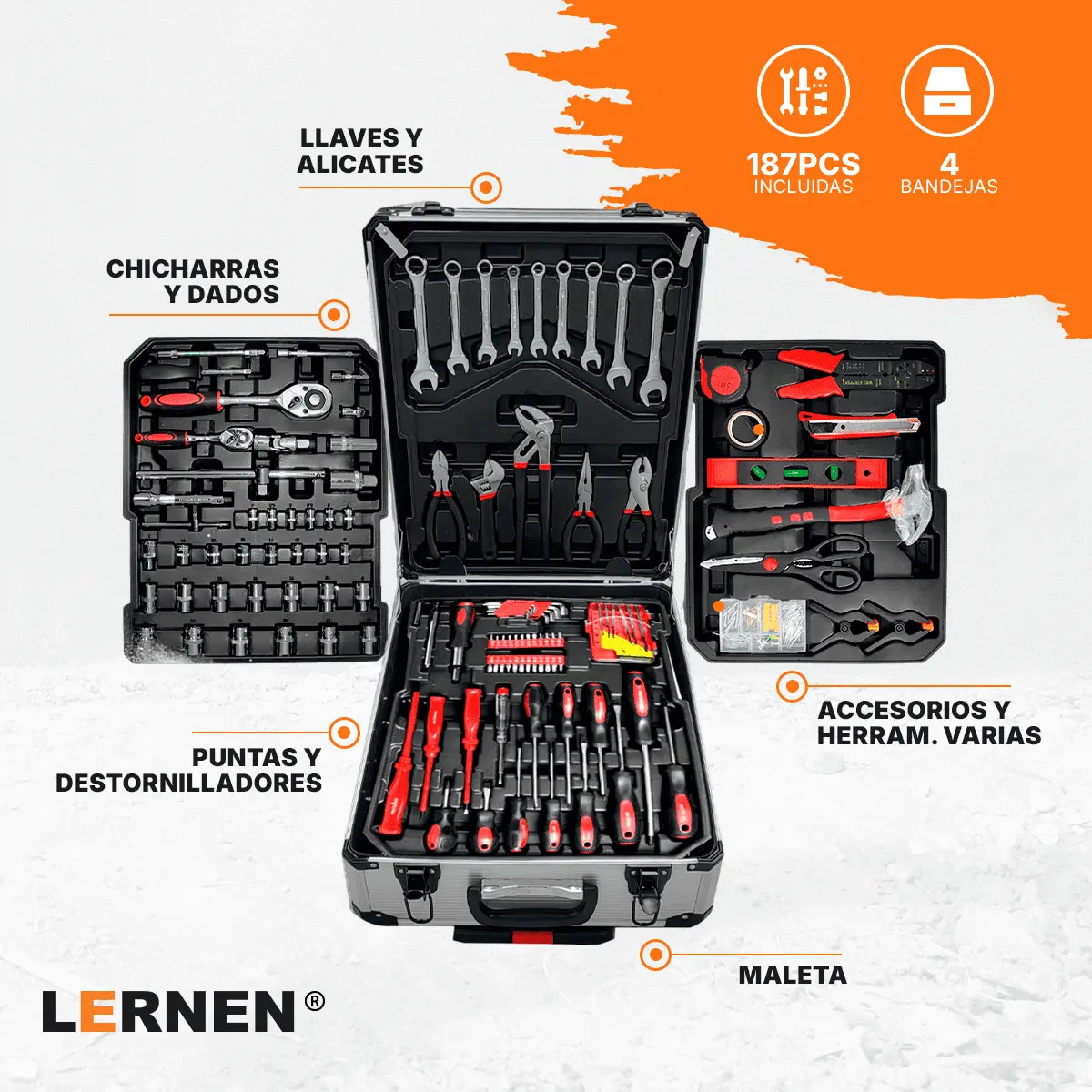 Kit Herramientas Manuales Pro Lernen 187p Maletín Portáril