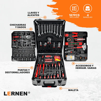 Kit Herramientas Manuales Pro Lernen 187p Maletín Portáril