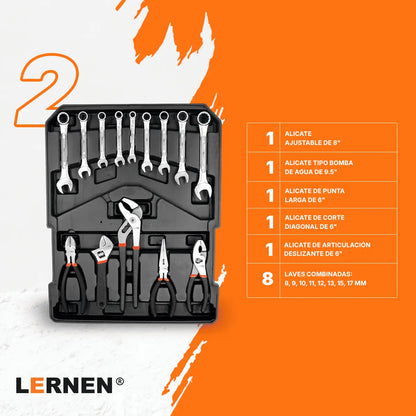 Kit Herramientas Manuales Pro Lernen 187p Maletín Portáril