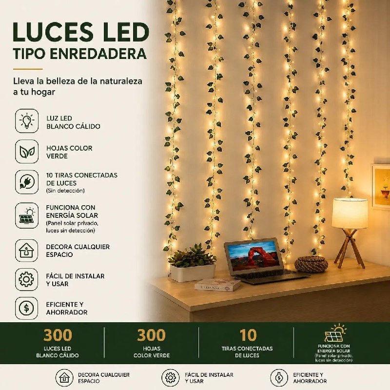 Enredadera Hojas Con Cortina De Luces Solar Decorativa