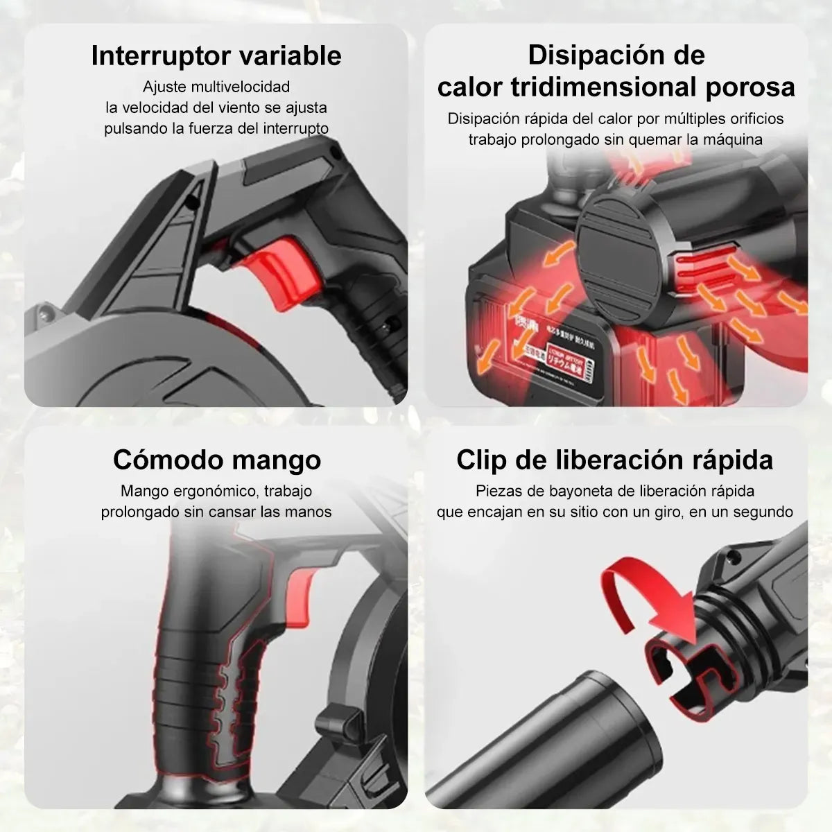 Sopladora Inalambrica Portátil Eléctrica Portát + 2 Baterias Negro