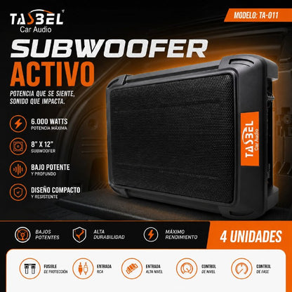 Subwoofer Activo TASBEL TA-011 8” x 12” 6000W Máx Compacto para Auto