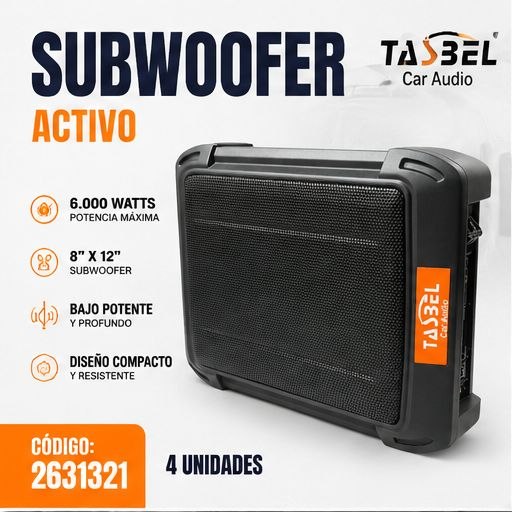 Subwoofer Activo TASBEL TA-011 8” x 12” 6000W Máx Compacto para Auto
