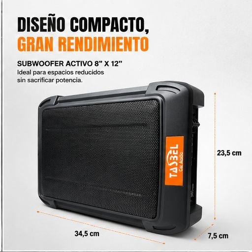 Subwoofer Activo TASBEL TA-011 8” x 12” 6000W Máx Compacto para Auto