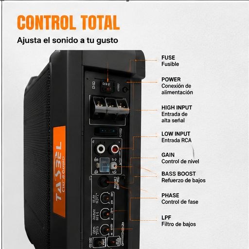 Subwoofer Activo TASBEL TA-011 8” x 12” 6000W Máx Compacto para Auto