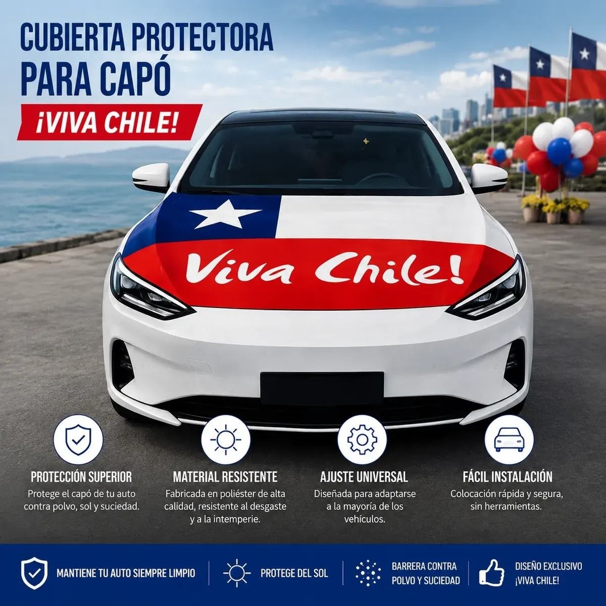 Cubre Capó Auto Decorativo Protector Para Fiestas Patrias