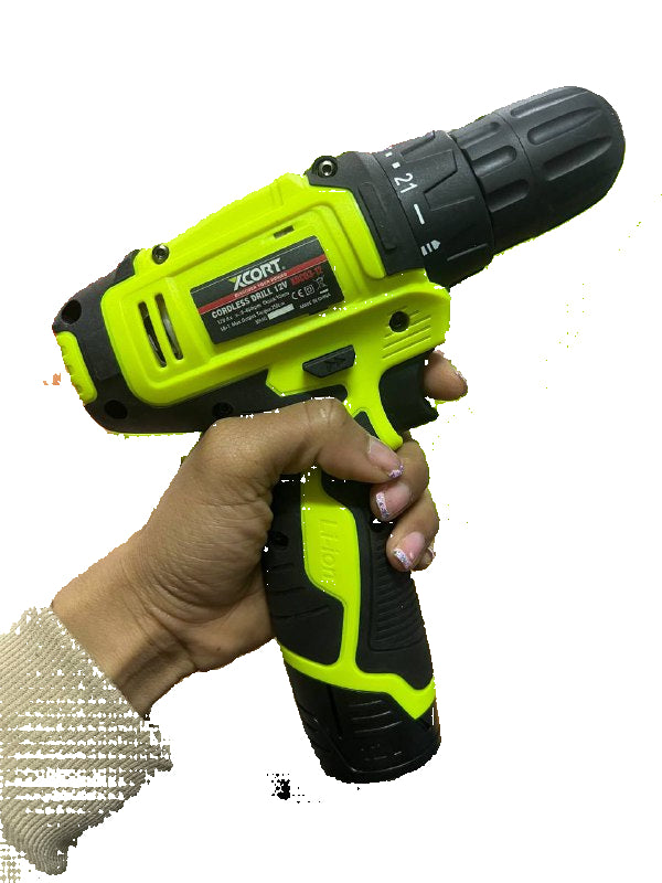 Kit Taladro Inalámbrico 12v Xcort Mod. Xdc08-12s Verde Lima