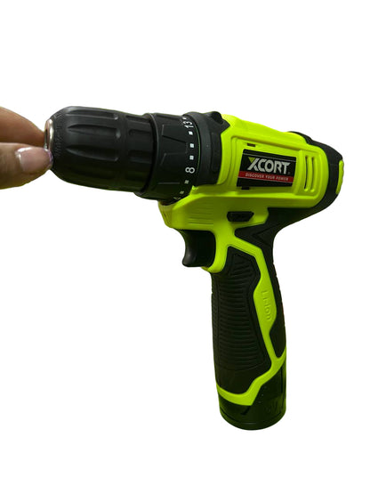 Kit Taladro Inalámbrico 12v Xcort Mod. Xdc08-12s Verde Lima