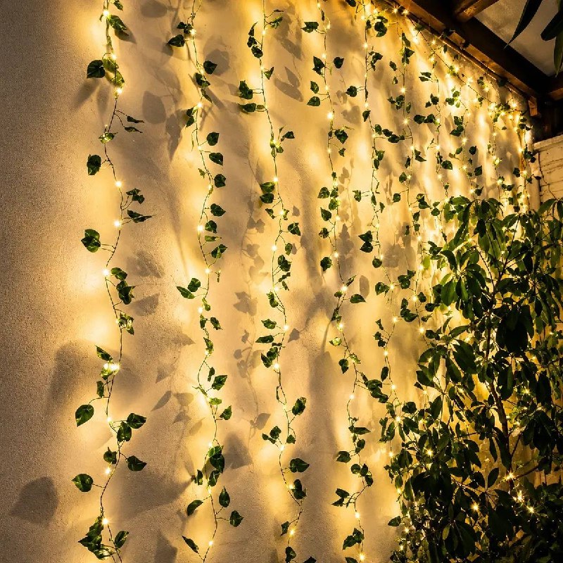 Enredadera Hojas Con Cortina De Luces Solar Decorativa
