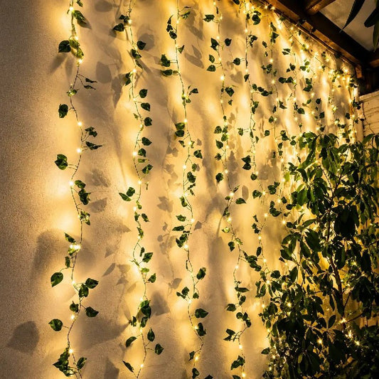 Enredadera Hojas Con Cortina De Luces Solar Decorativa