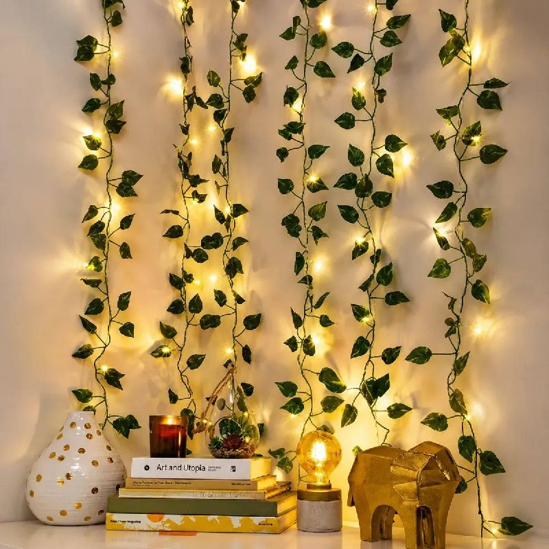 Enredadera Hojas Con Cortina De Luces Solar Decorativa