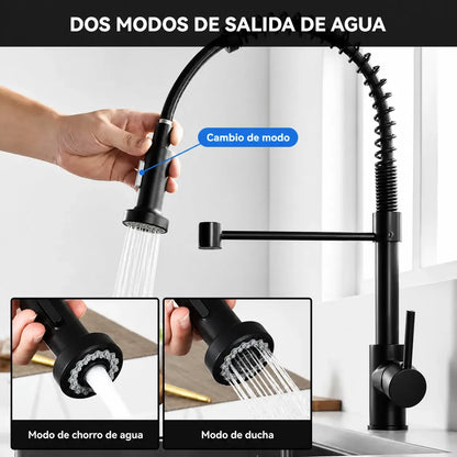 Grifo Para Cocina Llave Negro Mate Flexible 2 Modos