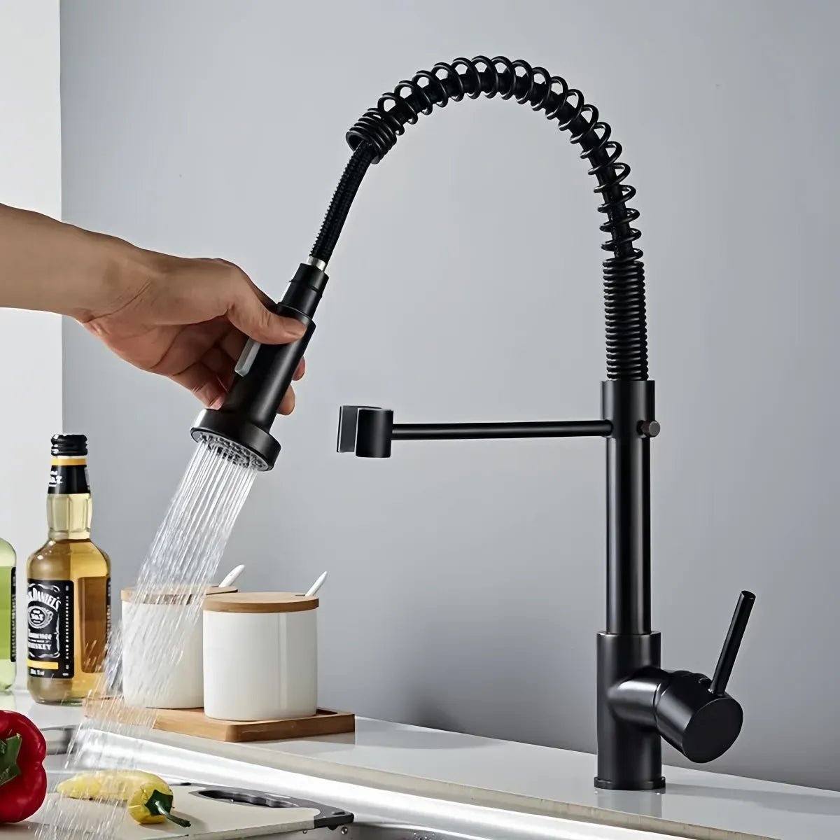 Grifo Para Cocina Llave Negro Mate Flexible 2 Modos