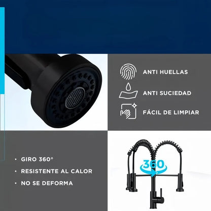 Grifo Para Cocina Llave Negro Mate Flexible 2 Modos