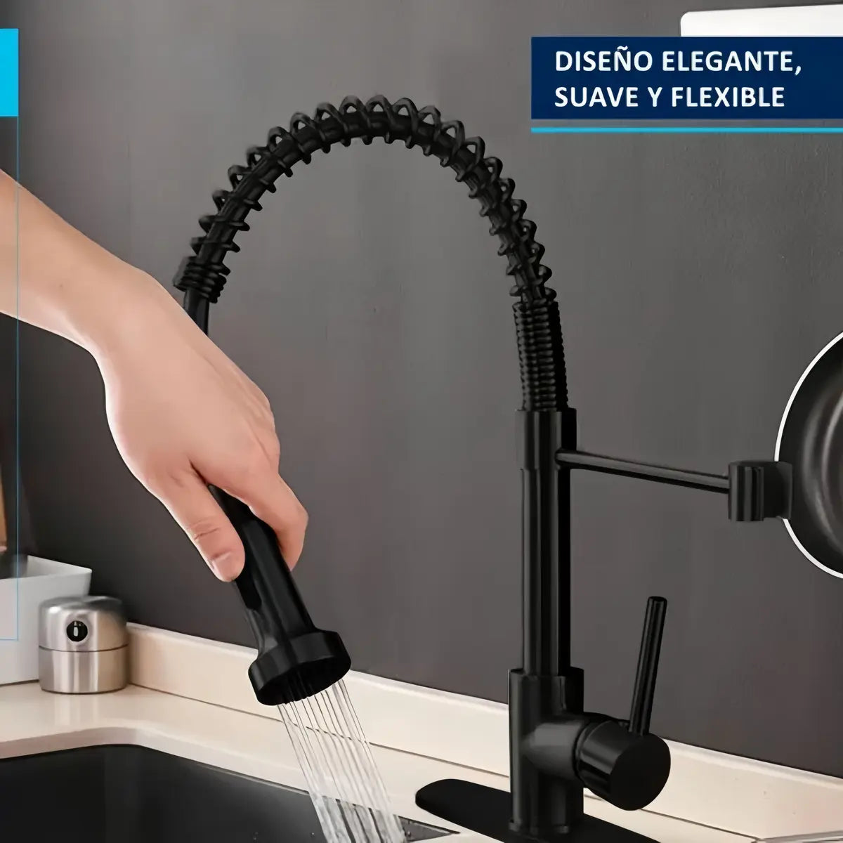 Grifo Para Cocina Llave Negro Mate Flexible 2 Modos