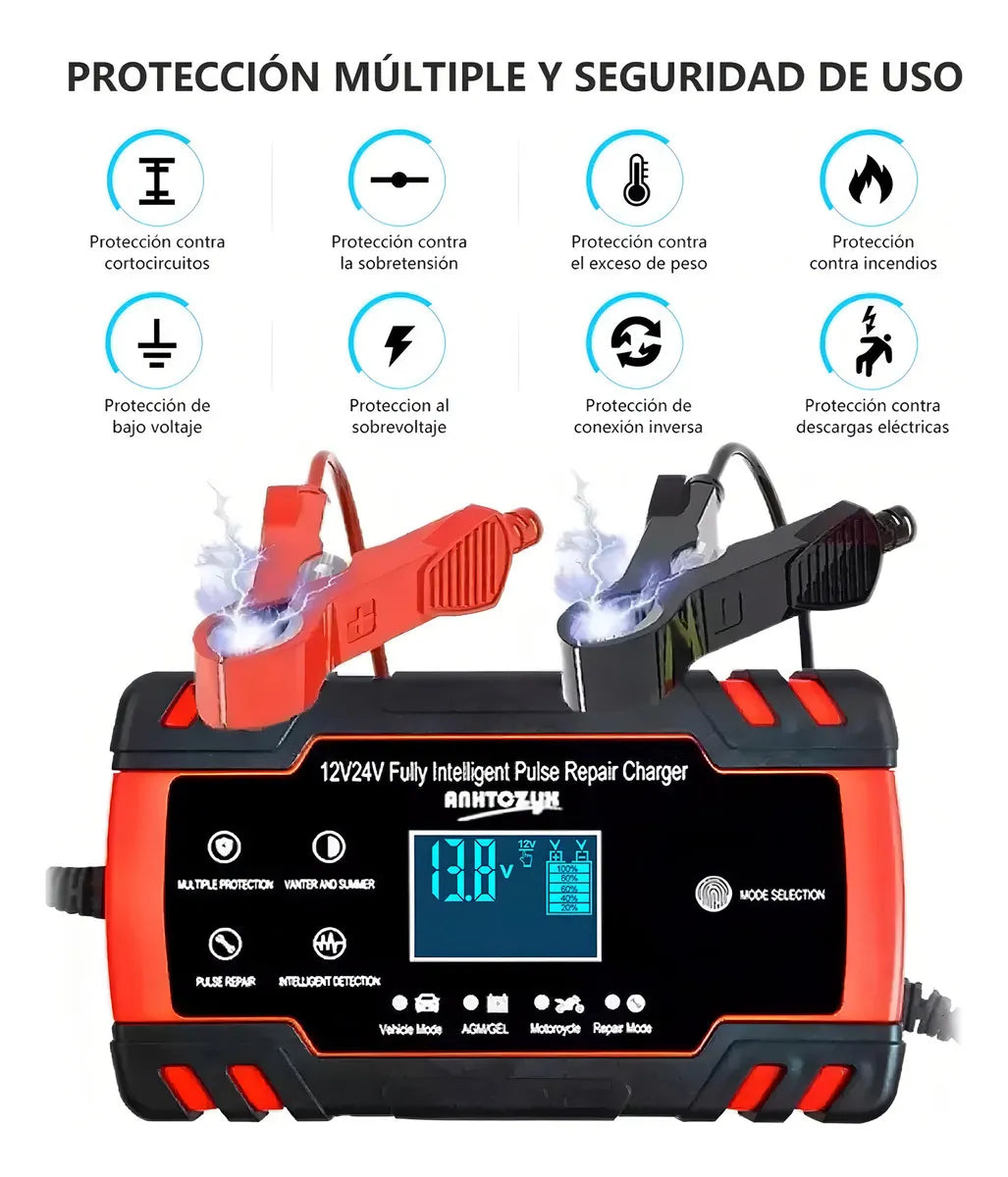 Rápida Cargador de Batería Auto y Moto 12v 24v Inteligent Anhtczyx J30 Rojo