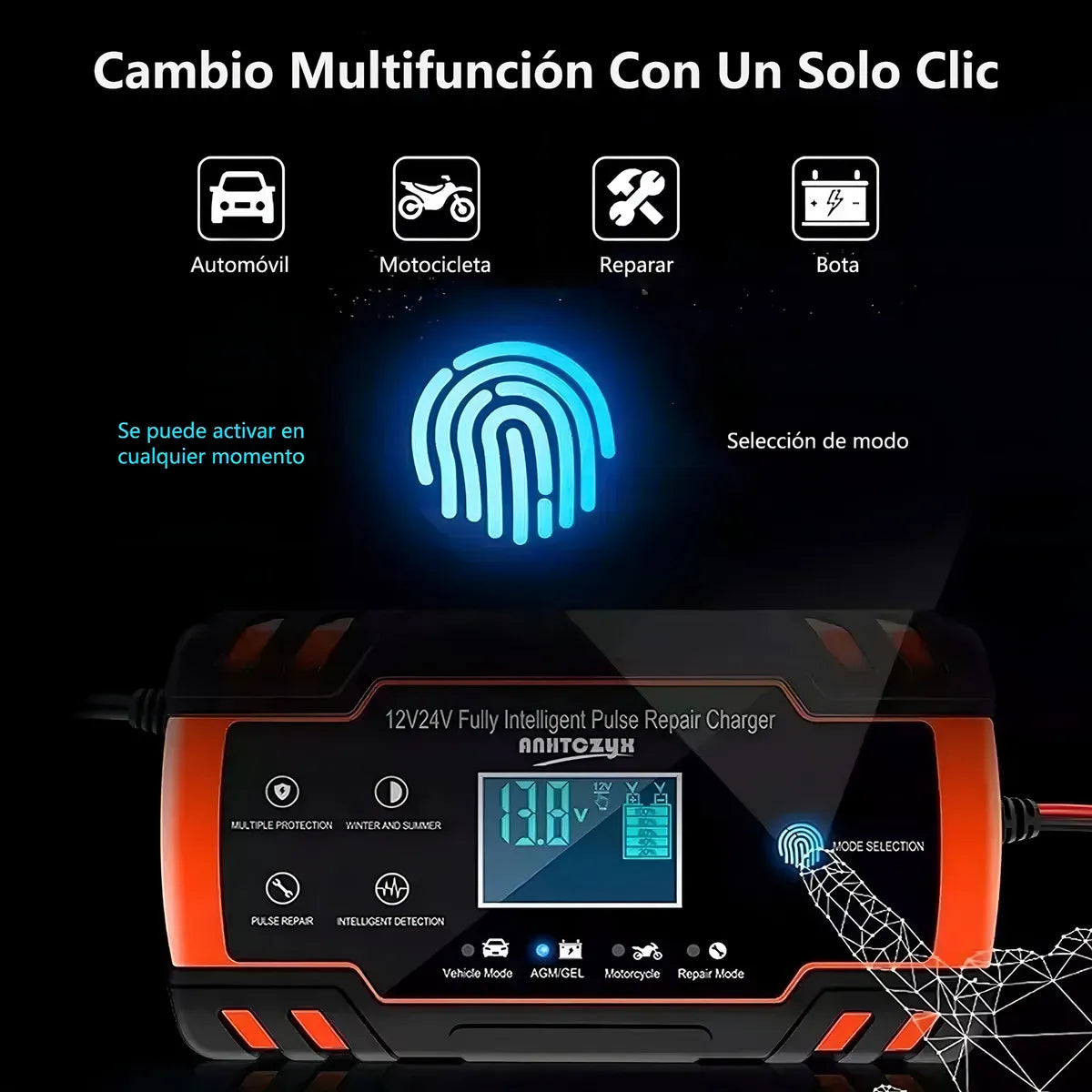Rápida Cargador de Batería Auto y Moto 12v 24v Inteligent Anhtczyx J30 Rojo