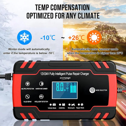 Rápida Cargador de Batería Auto y Moto 12v 24v Inteligent Anhtczyx J30 Rojo
