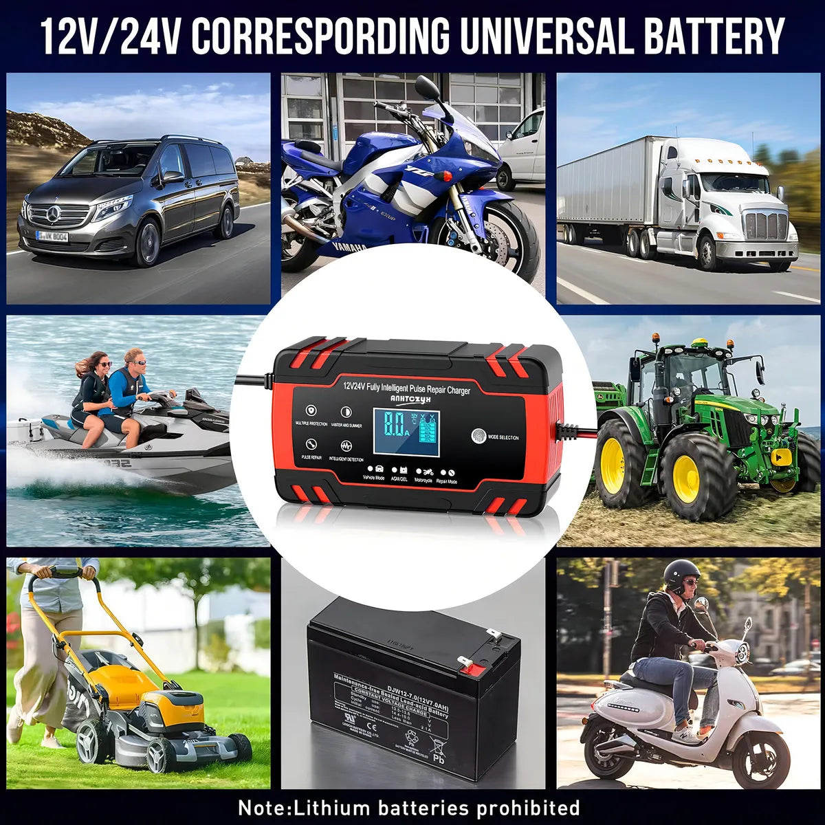 Rápida Cargador de Batería Auto y Moto 12v 24v Inteligent Anhtczyx J30 Rojo