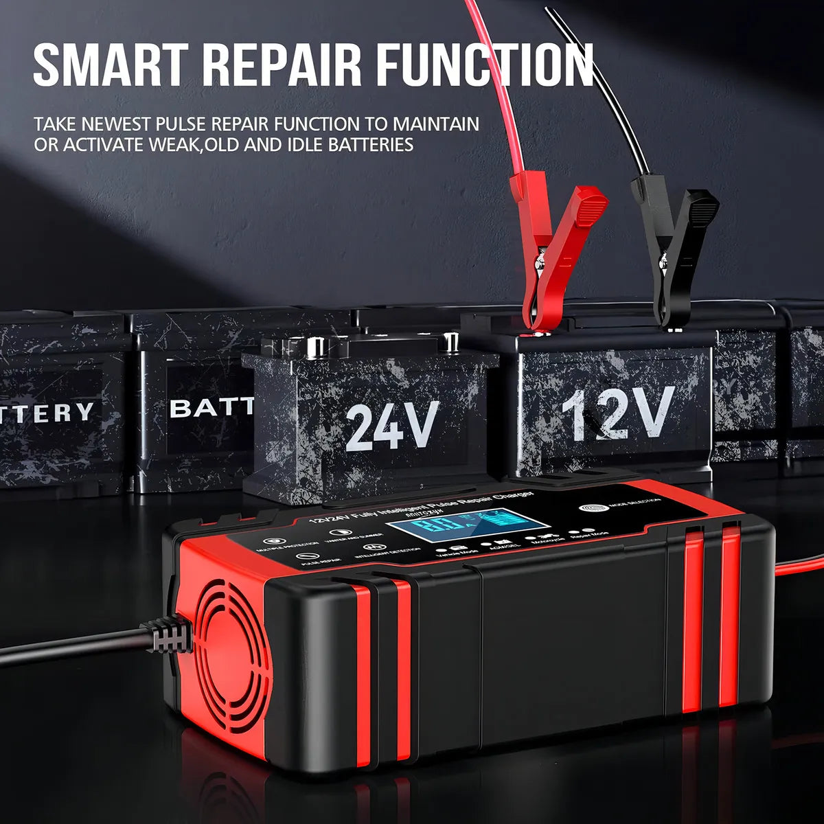 Rápida Cargador de Batería Auto y Moto 12v 24v Inteligent Anhtczyx J30 Rojo