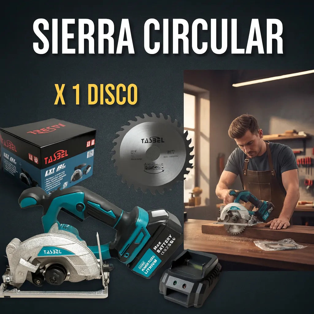 Sierra Circular Inalámbrica Tasbel Con 2 Baterias Y Disco 50/60hz Azul Petróleo