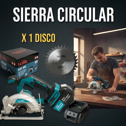 Sierra Circular Inalámbrica Tasbel Con 2 Baterias Y Disco 50/60hz Azul Petróleo