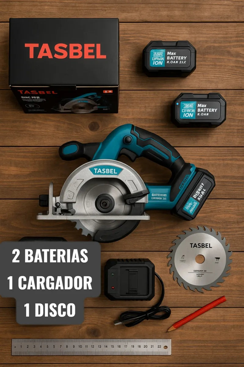 Sierra Circular Inalámbrica Tasbel Con 2 Baterias Y Disco 50/60hz Azul Petróleo
