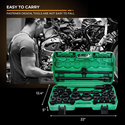 Set Dados De Impacto 1'' Y 3/4 Profesional 26 Piezas Verde Oscuro