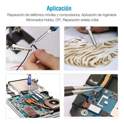 Kit Soldador de Estaño Eléctrico 60w Tipo Lápiz Temperatura Ajustable Genérica