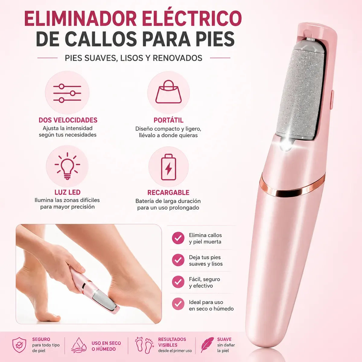 Removedor De Callos Electrico Lima Pies Pedicura 2 Rodillos