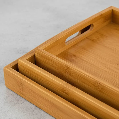 Set 3 Bandejas Madera Bambu Para Servir Cocina Y Aperitivos