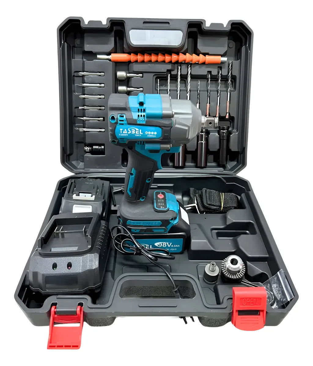 Taladro LLave de Impacto  de 98v Tasbel Con Accesorios + Mandril Incluido