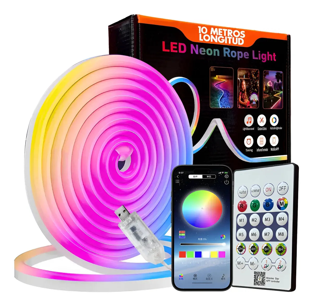 Tira Led Neon Rgbic 5 M Ip68 Usb Bluetooth Control Interior