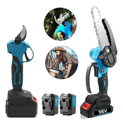 Kit Jardinería Mini Motosierra+tijera Podadora Azul Petróleo