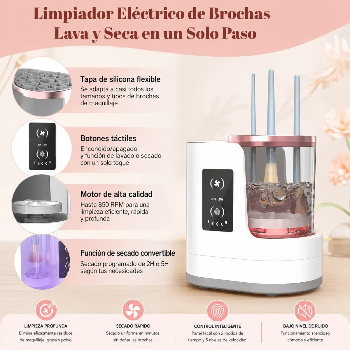 Limpiador De Brochas Eléctrico Profesional Secador Brochas