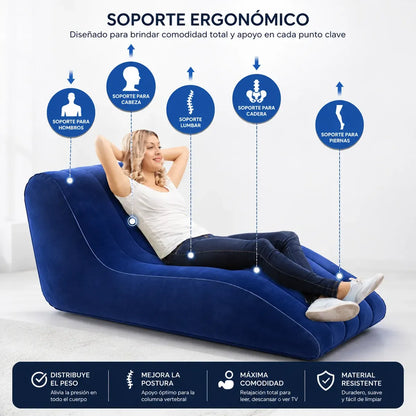 Sillon Inflable Reposera Tumbona Afelpada De Descanso 100kg