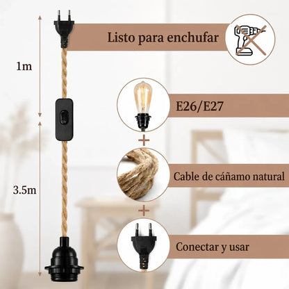 Portalámparas Colgante E27 Con Cable Trenzado Estilo Vintage
