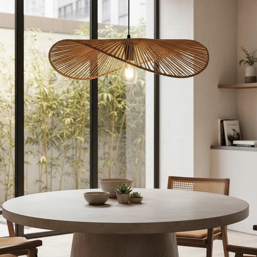 Lámpara Colgante Pantalla De Ratán Natural Estilo Boho
